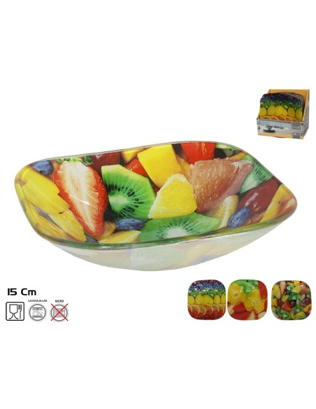 BOWL CRISTAL CUADRADO FRUITS 15X15CM 3 SURTIDOS