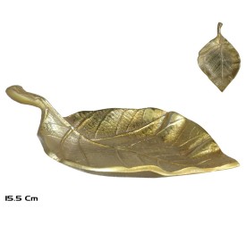 BANDEJA DECORATIVA HOJA 15,5X9,5CM ORO