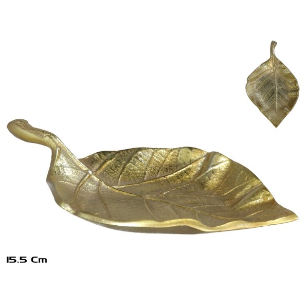 BANDEJA DECORATIVA HOJA 15,5X9,5CM ORO