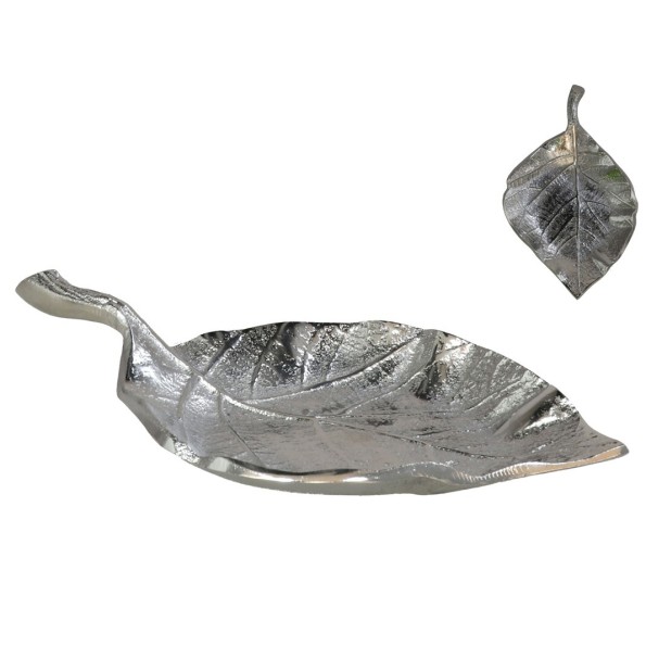 BANDEJA DECORATIVA HOJA 15,5X9,5CM PLATA