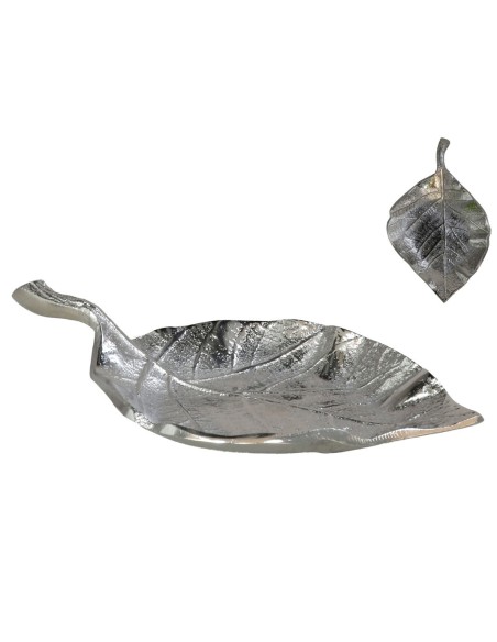 BANDEJA DECORATIVA HOJA 15,5X9,5CM PLATA