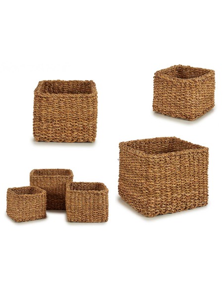 JUEGO 3 CESTOS ESPARTO CUADRADO ALTO