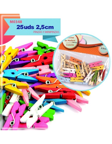 PINCITAS DE MADERA DE COLORES 2.5CM