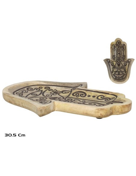 BANDEJA DEC. MADERA  MANO FATIMA 22X30,5X3CM
