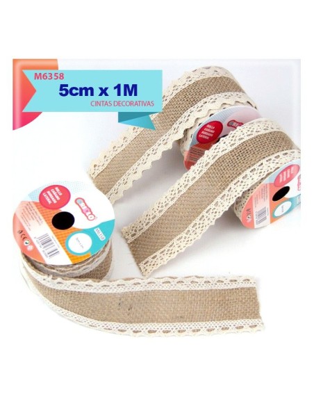 CINTA DE CAÑAMO BORDADO LATERAL 5CM X 1M