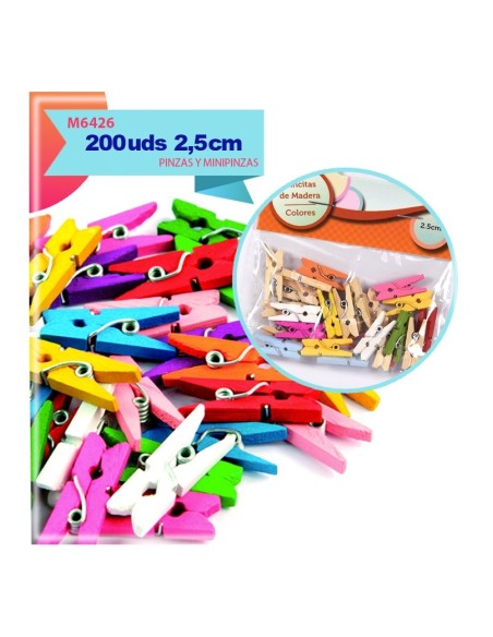 PINCITAS DE MADERA DE COLORES 2.5CM 200 UNIDADES
