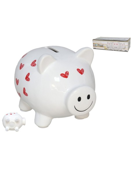 HUCHA CERDITO PEQUEÑA CON CORAZONES 11,4X8,5X9,3 C