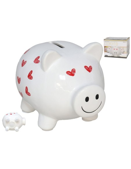 HUCHA CERDITO MEDIANO CON CORAZONES 14,5X11X11,3 C