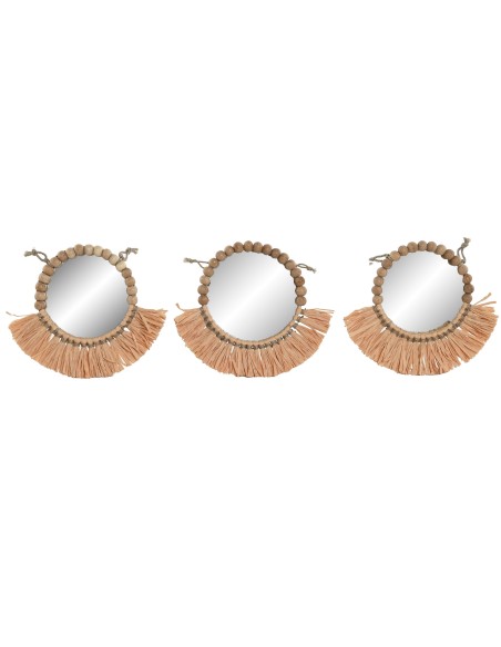 ESPEJO SET 3 YUTE CRISTAL 20X1X20 FLECOS NATURAL