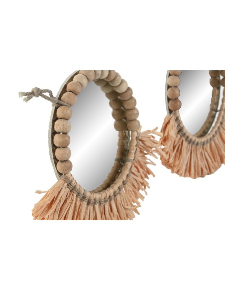 ESPEJO SET 3 YUTE CRISTAL 20X1X20 FLECOS NATURAL