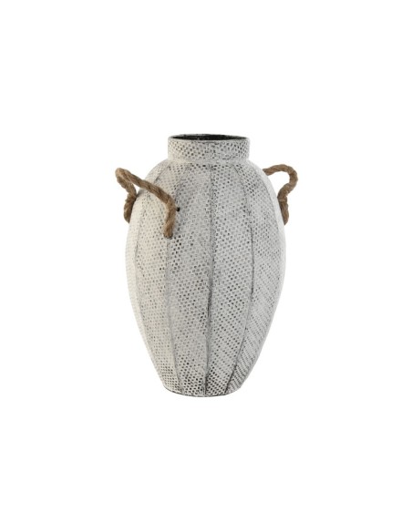 JARRON METAL CUERDA 20X20X33 ENVEJECIDO BLANCO