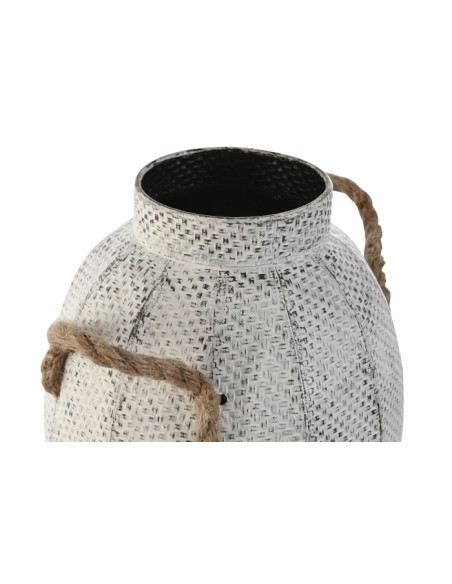 JARRON METAL CUERDA 20X20X33 ENVEJECIDO BLANCO