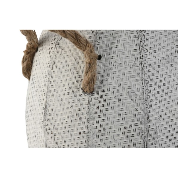 JARRON METAL CUERDA 20X20X33 ENVEJECIDO BLANCO