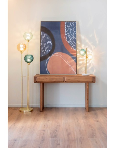 LAMPARA PIE METAL CRISTAL 30X30X1.72 BOLAS DORADO