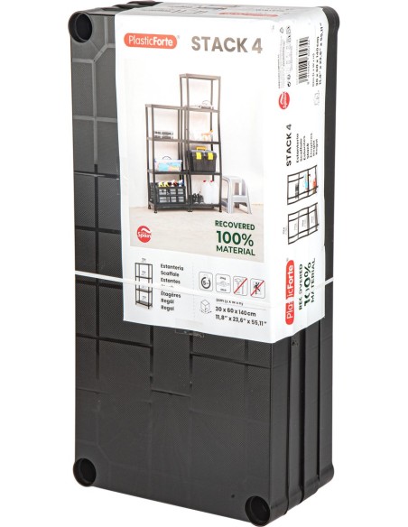 ESTANTERIA STACK RECUPERADO 4 BALDAS NEGRO
