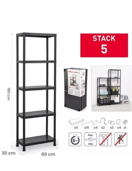 ESTANTERIA STACK RECUPERADO 5 BALDAS NEGRO