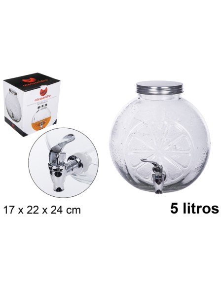 BOTE CRISTAL NARANJA DISPENSADOR BEBIDAS CON GRIFO 5L