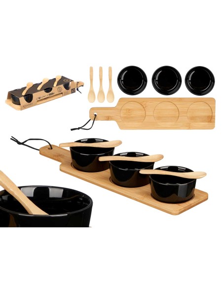 SET 3 BOL CERAMICA NEGRA CUCHARA Y BANDEJA BAMBU SET 3 BOL CERAMICA NEGRA CUCHARA Y BANDEJA BAMBU