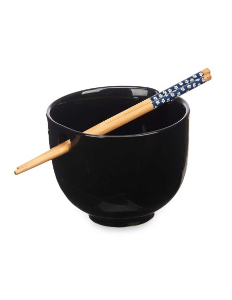 BOWL PORCELANA ASIATICO NEGRO PALILLOS BAMBU