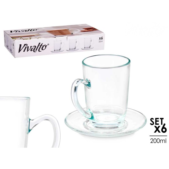 TAZA VIDRIO CAFE CON LECHE 200ML CON PLATO