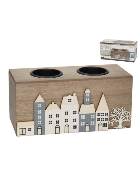 PORTAVELAS MADERA X2 SONY 17X7,2X8 CM