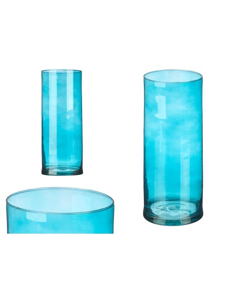 JARRON CRISTAL CILINDRO 12CM DIAM X 30CM TURQUESA