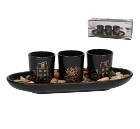 PORTAVELAS NEGRO PIEDRA LIU 26X10X7,5 CM