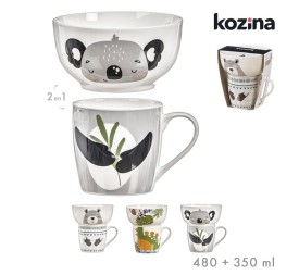 SET MUG + BOL ANIMALES SURT/3 13x7,5 / 13,5x9 cm