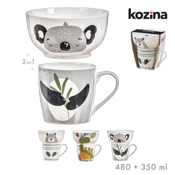 SET MUG + BOL ANIMALES SURT/3 13x7,5 / 13,5x9 cm