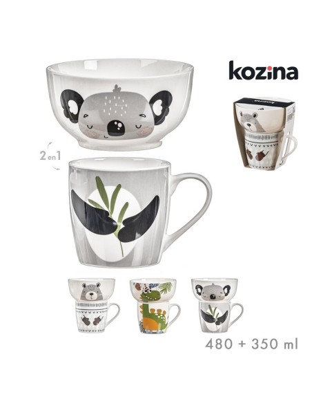 SET MUG + BOL ANIMALES SURT/3 13x7,5 / 13,5x9 cm