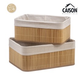 SET 2 CAJAS BAMBU FORRADAS CON TELA ESTAMPADA 38x28x16 / 33x23x14 cm