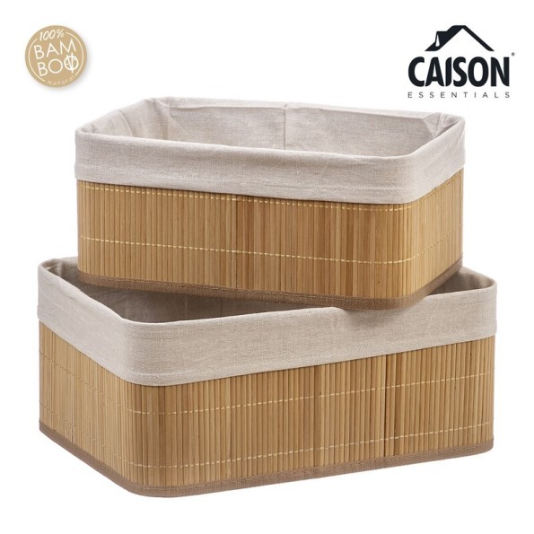 SET 2 CAJAS BAMBU FORRADAS CON TELA ESTAMPADA 38x28x16 / 33x23x14 cm