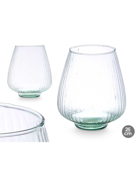 JARRON VIDRIO RECICLADO RAYADO 25 CM