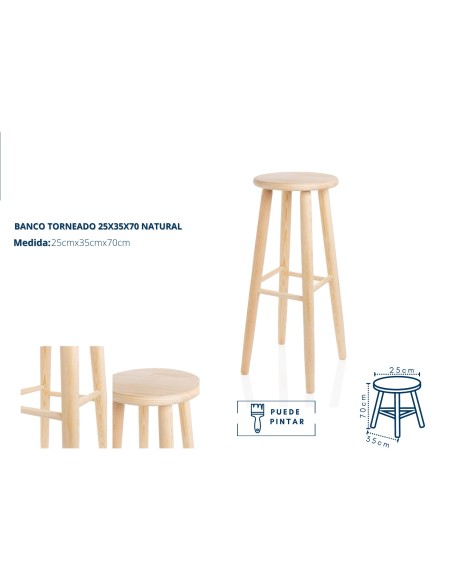 TABURETE TORNEADO ALTO  25X35X70 NATURAL
