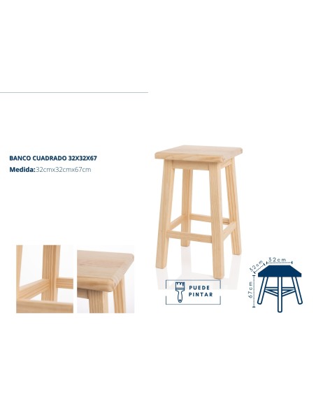 TABURETE BAR 67 CUADRADO 32X32X67