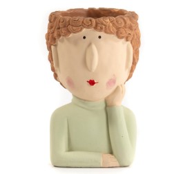 MACETERO CABEZA INFANTIL CEMENTO  VERDE 17,5X16,5 H27