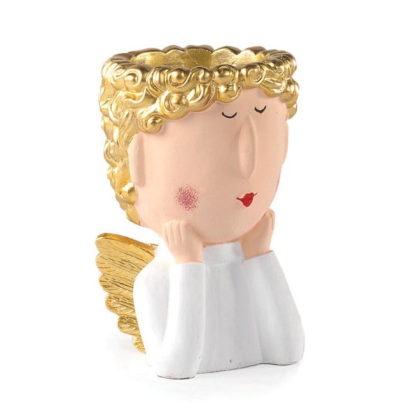 MACETERO ANGEL CEMENTO  BLANCO DORADO 13X12.5 H20