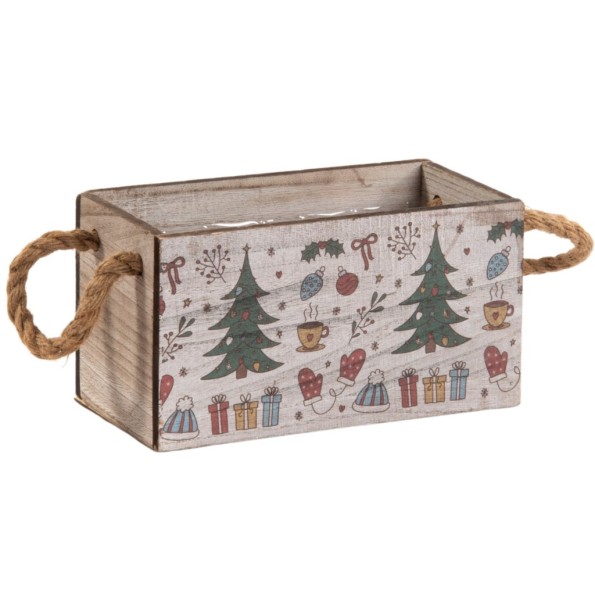 CAJA MADERA RECTANGULAR NAVIDAD  26X14 H13