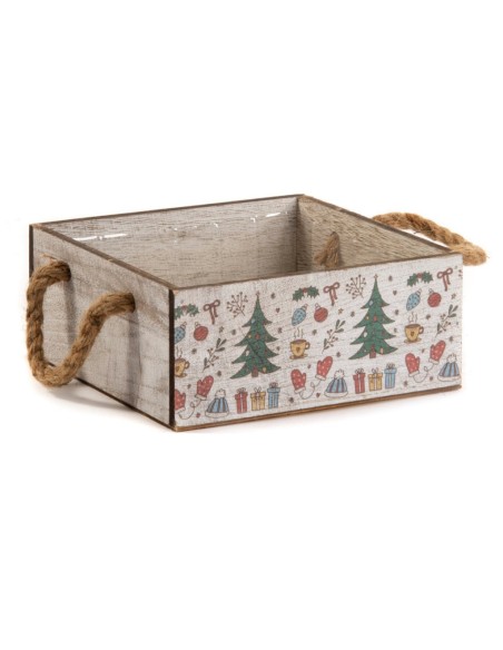 CAJA MADERA CUADRADA NAVIDAD 21X21 H9