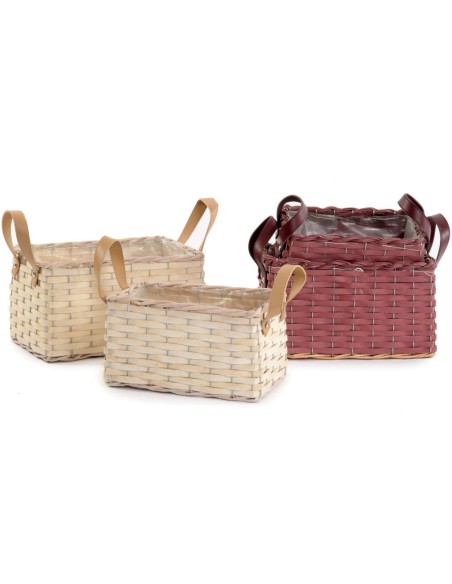 SET 2 CESTAS RECTANGULARES 2  MIX COL CON ASAS  S.24X14H14 B.28X18H16