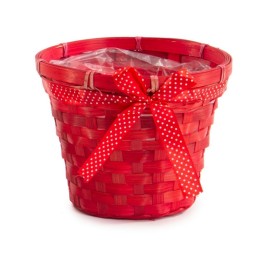 CESTO BAMBU ROJO CON LAZO D.18H15