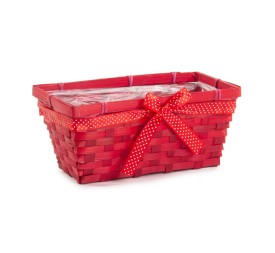 CESTO  RECTANGULAR BAMBU ROJO CON LAZO D.26X13H12