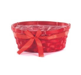 CESTO BAMBU OVALADO ROJO CON LAZO D.25H10