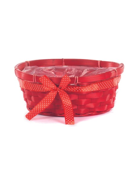 CESTO BAMBU OVALADO ROJO CON LAZO D.25H10