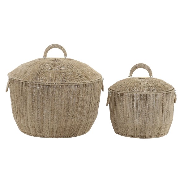 CESTA SET 2 JUTE METAL 51X51X48 TAPA NATURAL