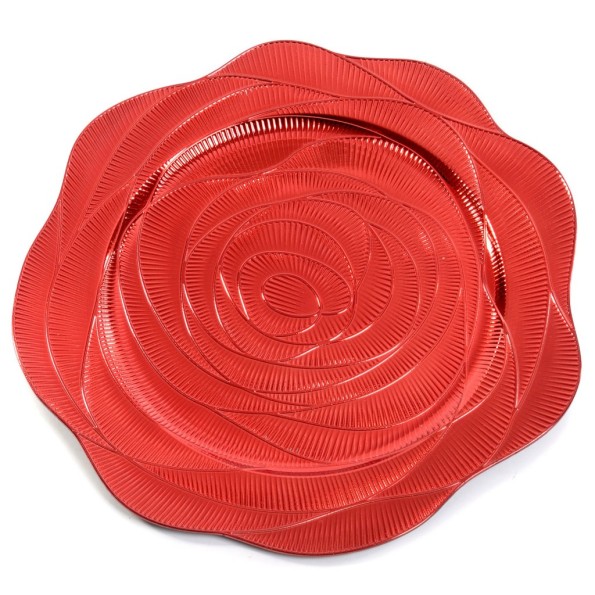 PLATO EN FORMA ROSA COLOR ROJO PLASTICO  D33