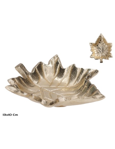BANDEJA DECORATIVA HOJA 13X10X2CM ORO
