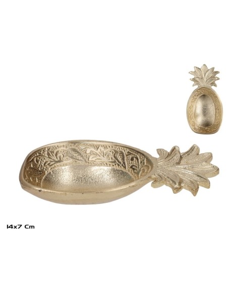 BANDEJA DECORATIVA PIÑA 14X7X2CM ORO