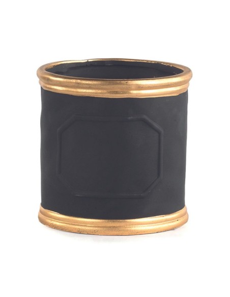 MACETERO NEGRO BORDE ORO D14 H14