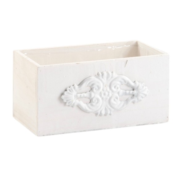 CAJA RECTANGULAR CON DECORACIÓN ELEGANTE BLANCA  24x13 h12